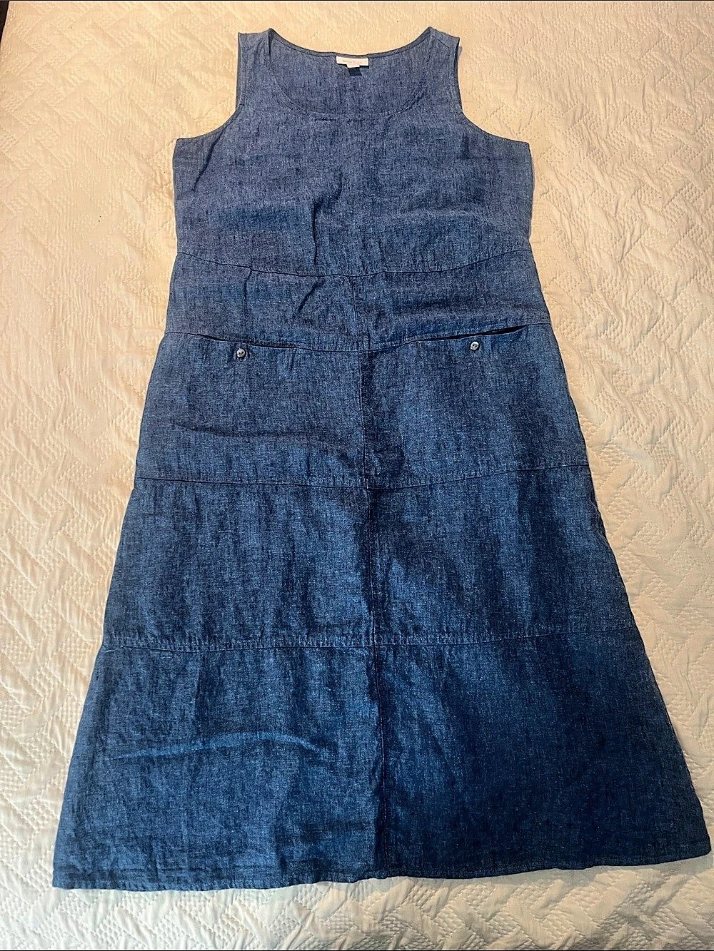 j.jill 100% linen Blue Sleeveless Tiered Midi Dress